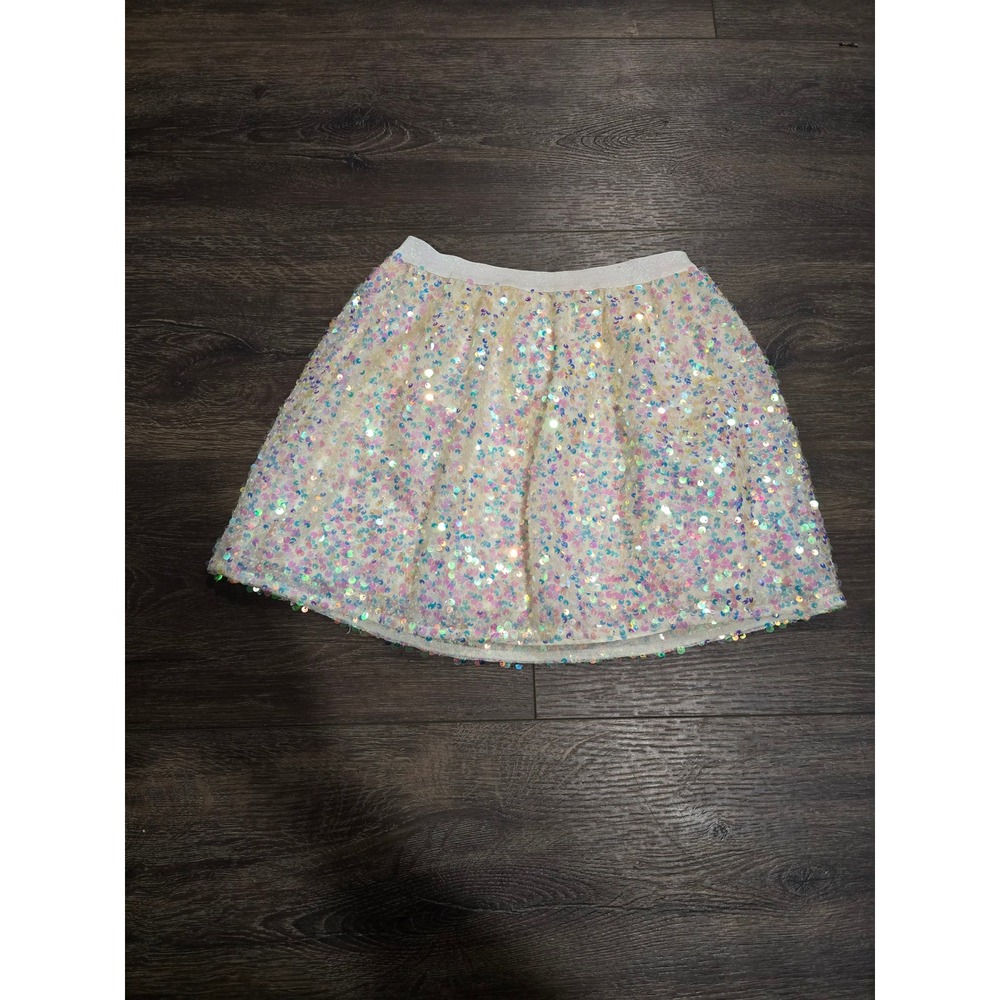 Cat & Jack Girls Iridescent Sequin Mini Skirt White Pink Blue Size M 7/8